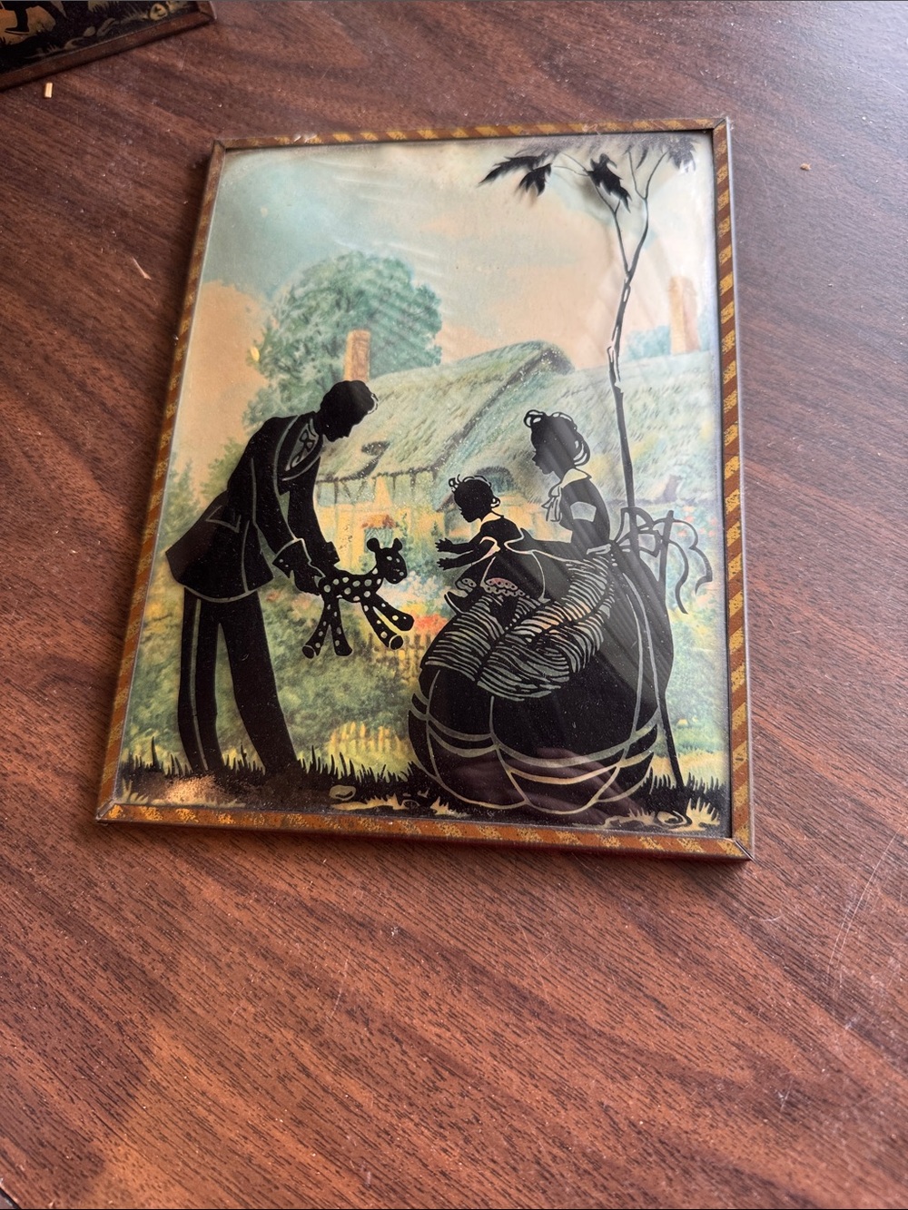 Set of 2 Victorian Silhouette Family Wall Art - Black & Pastel Print